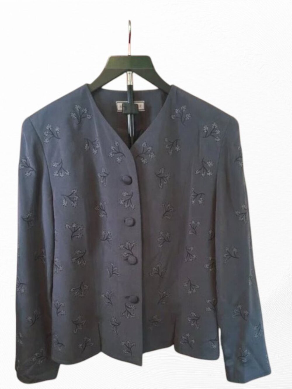 VINTAGE Elegant Grey Silk Embroidered Jacket Sz14